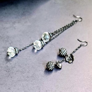 Mismatched pewter bead forget me not floral charms,Glittering Swarovski large crystal & Shamballa pave jewelry,Clip on other styles option