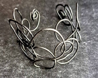 Simple gunmetal artisan cuff bracelet hand,Unique edgy handcrafted artisan chunky jewelry, Unusual cuff of swirled antiqued steel metal