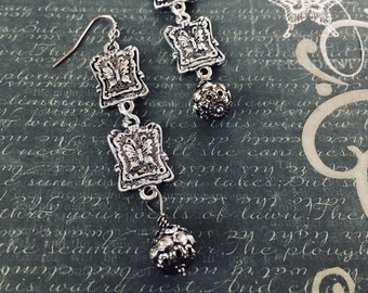 Edgy unique silver butterfly charm earrings,Elegant Victorian dangle earrings,Timeless vintage style jewelry,Clip on other styles option