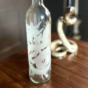 Hand Engraved Wine Bottle, Snake and Florals