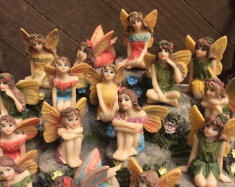 Fairy Garden | Small Sitting Flower Fairies 1.5" Tall | Pretty Resin Miniature Figurine Outdoor Statues | Choose 1 from 8 Styles | Gift Idea