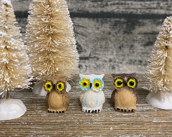 Fairy Garden | Set of 3 Miniature Winter Snowy Owls | Resin Snow White Birds Woodland Creatures | Resin Fairies Accessories