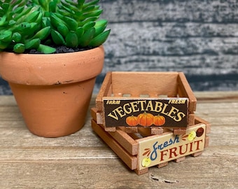 Fairy Garden | Farmers Market Miniature Vegetable Wood Crate | Choose 1 from Vegetables or Fruit | Fairies Farm Produce Carnival Fair