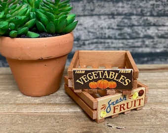 Miniature Fairy Garden Vegetable Fruit Crate | Farmers Market Dollhouse Decor