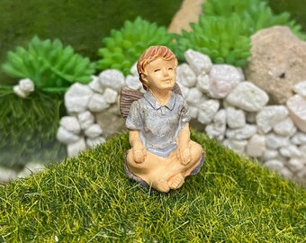 Fairy Garden | Micro Little Boy Fairy Resin Figurine w Post | Tiny Child Outdoor Statue Cute Mini Teacup Fairies Pixie Decor | Hard to Find!