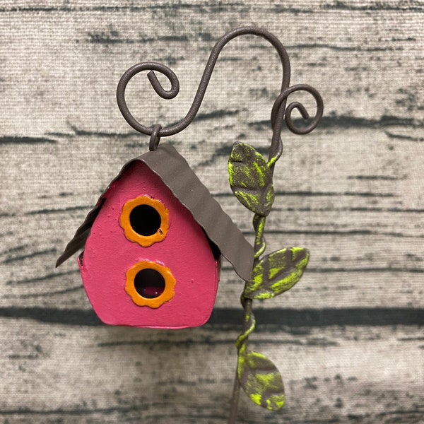 Fairy Garden | Miniature Metal Hanging Bird House Pick | Choose 1 from 3 Designs | Colorful Birdfeeder Birdhouse Outdoor Decor | Lovely Gift