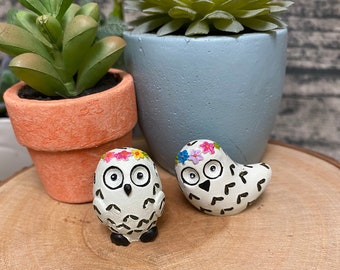 Fairy Garden | Set of 2 Miniature Snowy Owls | Winter Snow White Birds Woodland Creatures | Resin Fairies Accessories Outdoor Decor