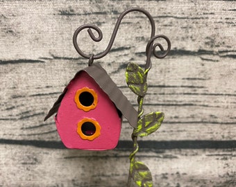 Fairy Garden | Miniature Metal Hanging Bird House Pick | Choose 1 from 3 Designs | Colorful Birdfeeder Birdhouse Outdoor Decor | Lovely Gift