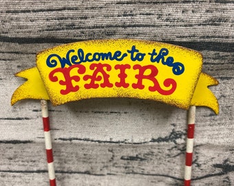 Fairy Garden | Miniature Metal Welcome to the Fair Entrance Sign Banner | Carnival Festival Fairies Outdoor Display | County Fair Supplies