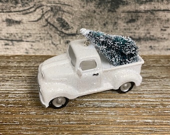 Fairy Garden | Vintage Look Truck Resin Pickup Vehicle | Sisal Flocked Artificial Christmas Tree on Top | Fairies Home for Christmas!