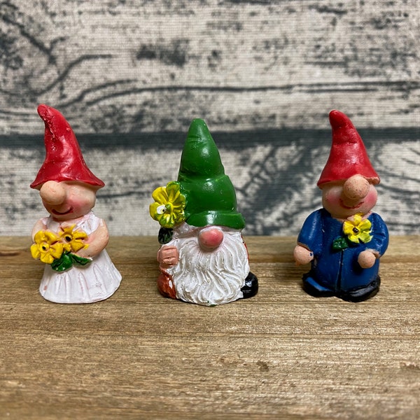 Fairy Garden | Tiny Gnome Character Miniature Figurines Resin Outdoor Statue | Choose 1 from 3 Styles | 1.5" Tall Cute Gift!