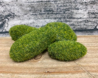 Fairy Garden | Miniature Faux Moss Rocks Set of 4 | Flocked Foam Landscape Decorations | Fairies Gnome Outdoor Mini Hardscape Decor