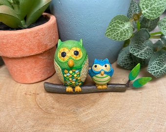 Fairy Garden | Miniature Owl Figurines Perching on Tree Branch | Resin Woodland Creature Friends | Gypsy Garden Outdoor Mini Decor Adorable!