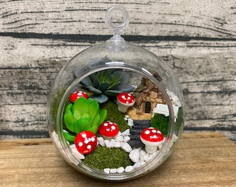 Fairy Garden | Micro Globe Mushroom Cottage Creative Kit | Tiny Starter Set House Bench | Cute Mini Teacup Fairies Decor | Perfect Gift!