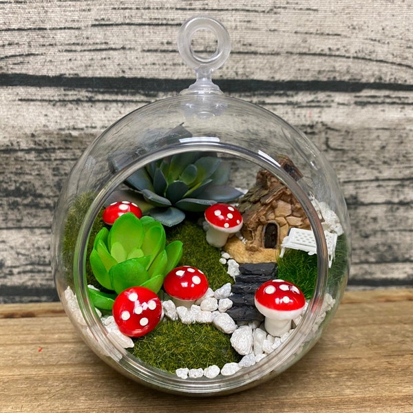 Fairy Garden | Micro Globe Mushroom Cottage Creative Kit | Tiny Starter Set House Bench | Cute Mini Teacup Fairies Decor | Perfect Gift!