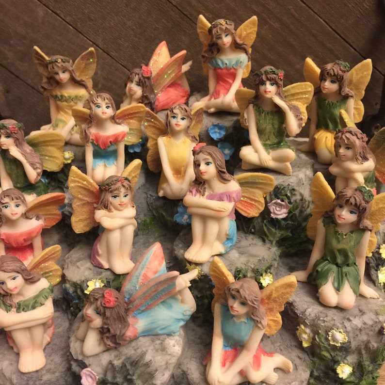 Fairy Garden Small Sitting Flower Fairies 1.5 Tall Pretty Resin Miniature Figurine Outdoor Statues Choose 1 from 8 Styles Gift Idea image 1