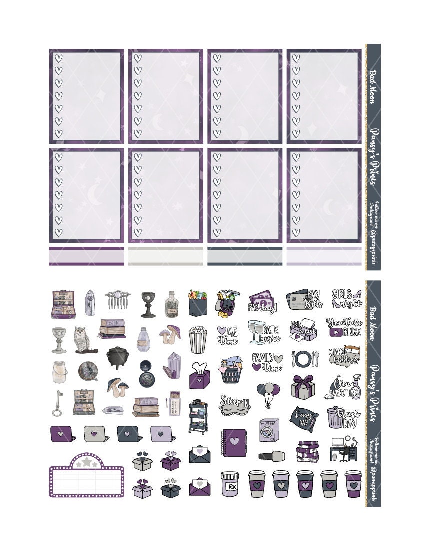 Printable Planner Stickers Erin Condren Bad Moon Vertical | Etsy