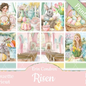 Printable Planner Stickers, Erin Condren, Risen, Vertical, Weekly Kit, Free Silhouette Cut Files, Spring, Easter, Chick, Peeps, Eggs, Bunny