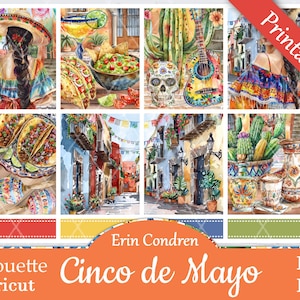 Printable Planner Stickers, Erin Condren, Cinco de Mayo, Vertical, Weekly Kit, Free Silhouette Cut Files, Taco, Holiday, Fiesta, Skull, EC