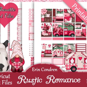 Printable Planner Stickers, Erin Condren, Rustic Romance, Vertical, Weekly Kit, Free Silhouette Cut Files, Cute, Dog, Love, Pink, Truck, EC