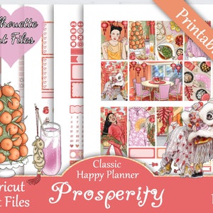 Printable Planner Stickers, Happy Planner, Prosperity, Classic, MAMBI, Weekly Kit, Silhouette Cut Files, New Year, Chinese Food, Dinner, HP