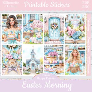 Printable Planner Stickers, Happy Planner, Easter Morning, Vertical, Weekly Kit, Free Silhouette, Spring, Lamb, Chick, Cake, Basket, Bunny