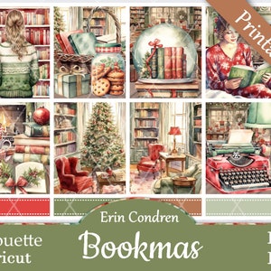 Printable Planner Stickers, Erin Condren, Bookmas, Vertical, Weekly Kit, Free Silhouette Cut Files, Books, Coffee, Christmas, Holiday, Read