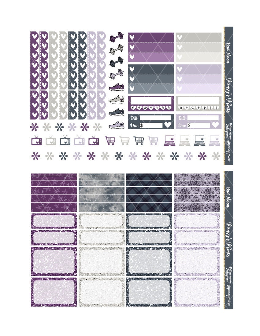 Printable Planner Stickers Erin Condren Bad Moon Vertical | Etsy