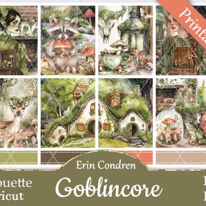 Printable Planner Stickers, Erin Condren, Goblincore, Vertical, Weekly Kit, Free Silhouette Cut Files, Frog, Raccoon, Goblin, Hobbit, Magic