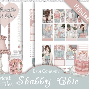 Printable Planner Stickers, Erin Condren, Shabby Chic, Vertical, Weekly Kit, Free Silhouette Cut Files, Dessert, Romance Floral, Cottage, EC