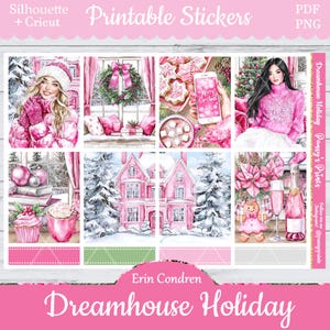 Printable Planner Stickers, Erin Condren, Dreamhouse Holiday, Vertical, Weekly Kit, Free Silhouette, Pink, Cocoa, Snowman, Nutcracker, Girly