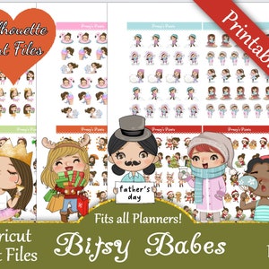 Afdrukbare Planner Stickers, Bitsy Babes, Functioneel, Schattige Meisjes, Herfst, Herfst, Shovel Snow, Kerstmis, Zomer, Ijs, Thanksgiving, Cute
