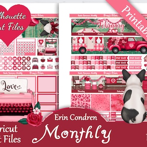 Printable Planner Stickers, Erin Condren, Rustic Romance, Cricut, Monthly Kit, Free Silhouette Cut Files, Truck, Floral, Flowers, Puppy, EC