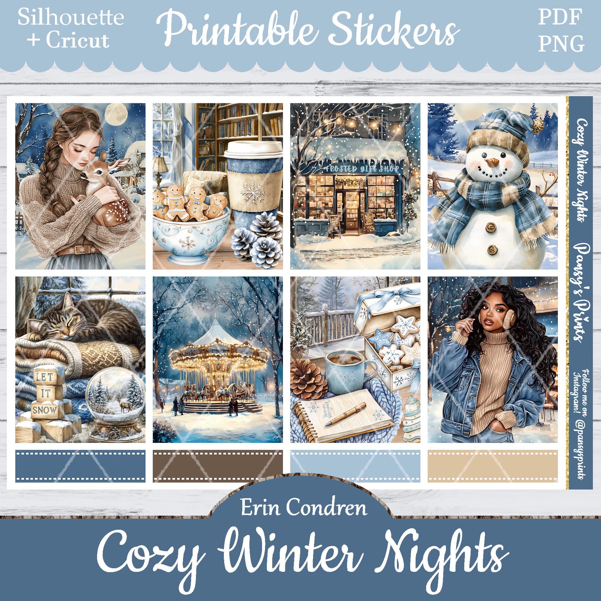 Printable Planner Stickers, Erin Condren, Cozy Winter Nights, Vertical ...