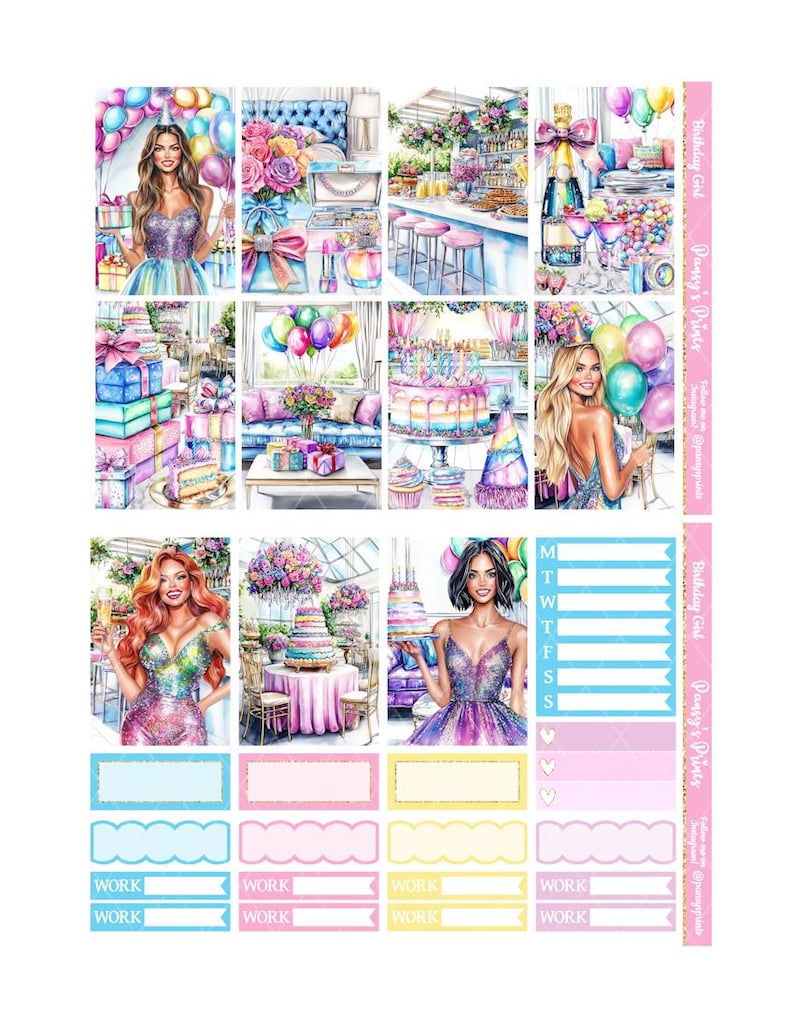 Printable Planner Stickers, Happy Planner, Birthday Girl, Vertical ...