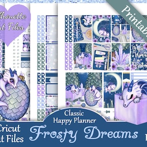 Printable Planner Stickers, Happy Planner, Frosty Dreams, Classic, MAMBI, Weekly Kit, Free Silhouette Cut Files, Flowers, Coffee, Floral, HP