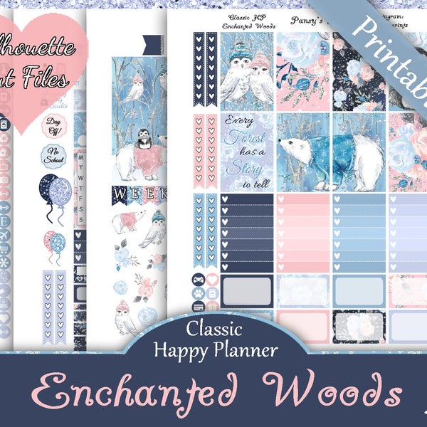 Printable Planner Stickers, Happy Planner, Classic, MAMBI, Weekly Kit, Enchanted Woods, Free Silhouette Cut Files