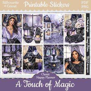 Printable Planner Stickers, Happy Planner, A Touch Of Magic, Vertical, Weekly Kit, Free Silhouette, Witch, Black Cat, Bunny, Dragon, Wiccan