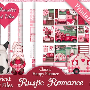 Printable Planner Stickers, Happy Planner, Rustic Romance, Classic, MAMBI, Weekly Kit, Free Silhouette Cut Files, Dog, Cute, Love, Pink, HP
