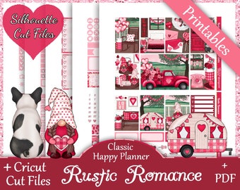 Printable Planner Stickers, Happy Planner, Rustic Romance, Classic, MAMBI, Weekly Kit, Free Silhouette Cut Files, Dog, Cute, Love, Pink, HP