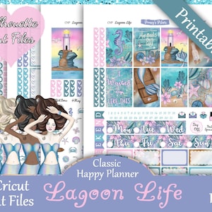 Printable Planner Stickers, Happy Planner, Classic, MAMBI, Weekly Kit, Lagoon Life, Free Silhouette Cut Files, crab, boat, ocean, floral, HP