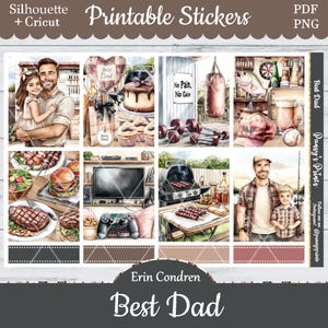 Printable Planner Stickers, Erin Condren, Best Dad, Vertical, Weekly Kit, Free Silhouette, Father's Day, Fishing, Grill Master, Gaming, EC
