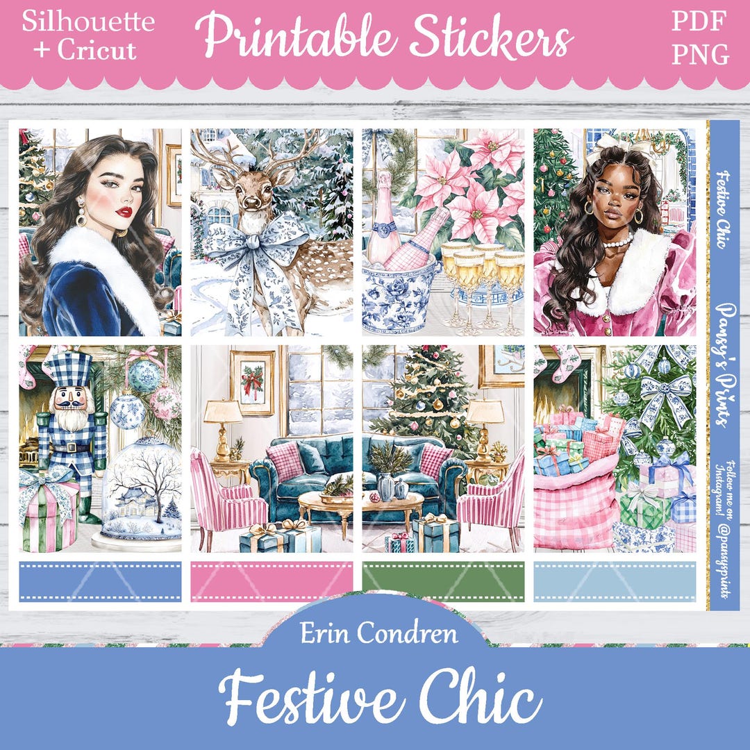 Printable Planner Stickers, Erin Condren, Festive Chic, Vertical ...