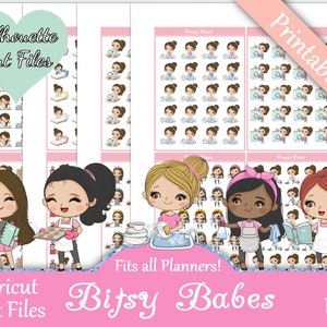 Printable Planner Stickers, Bitsy Babes, Functional, Cute Girls, Laundry, Cleaning, Work, Mow Lawn, Gas, Trash Day, Vacuum, Baking, Errands