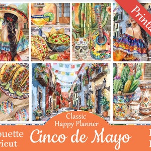 Printable Planner Stickers, Happy Planner, Cinco de Mayo, Classic, MAMBI, Weekly Kit, Free Silhouette Cut Files, Taco, Holiday, Fiesta, HP
