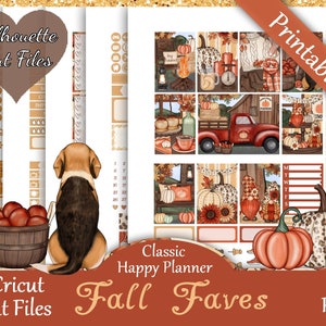 Printable Planner Stickers, Happy Planner, Fall Faves, Classic, MAMBI, Weekly Kit, Free Silhouette Cut Files, Dog, Puppy, Autumn, Gnome, HP