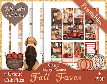 Printable Planner Stickers, Happy Planner, Fall Faves, Classic, MAMBI, Weekly Kit, Free Silhouette Cut Files, Dog, Puppy, Autumn, Gnome, HP