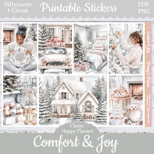 Printable Planner Stickers, Happy Planner, Comfort & Joy, Classic, MAMBI, Weekly Kit, Free Silhouette, Cozy Cocoa, Snow, Cake, Gingerbread