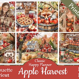 Printable Planner Stickers, Happy Planner, Apple Harvest, Classic, MAMBI, Weekly Kit, Free Silhouette Cut Files, Fox, Orchard, Fall, Sweets
