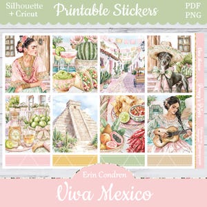 Printable Planner Stickers, Erin Condren, Viva Mexico, Vertical, Weekly Kit, Free Silhouette, Taco, Holiday, Fiesta, Skull, Dog, Chihuahua